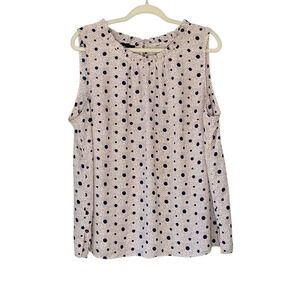 Talbots‎ pink/navy polka dots gathered high neckline sleeveless blouse. Size 2X
